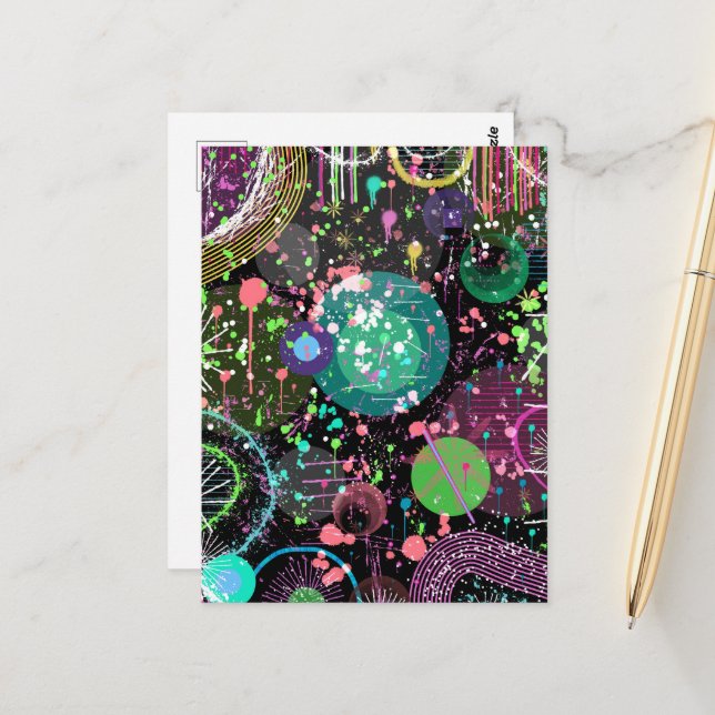 Flying Through Space: A Maximalist Abstract  Postcard (Front/Back In Situ)