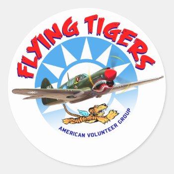 Flying Tigers Classic Round Sticker by tempera70 at Zazzle