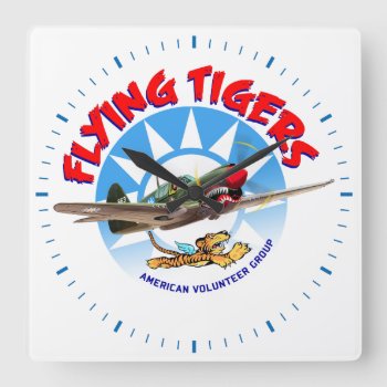 Flying Tigers Square Wall Clock by tempera70 at Zazzle