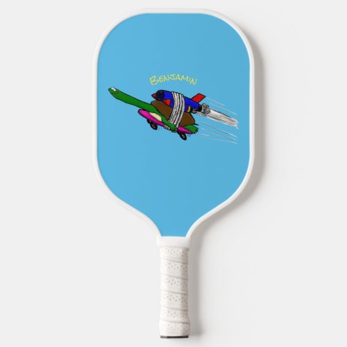 Flying tortoise cartoon illustration pickleball paddle