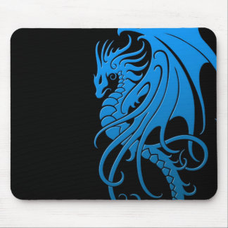 Flying Tribal Dragon - blue on black Mouse Pad