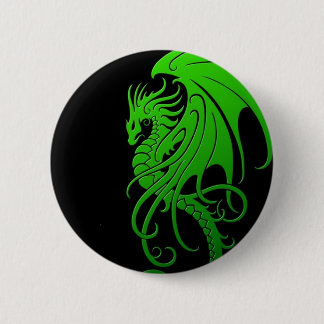 Flying Tribal Dragon - green on black Pinback Button
