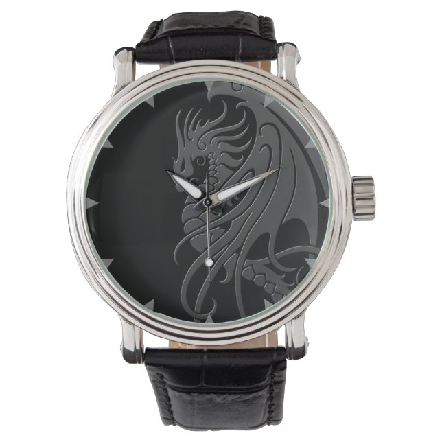 Flying Tribal Dragon - grey on black Watch (Front)