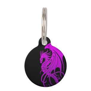 Flying Tribal Dragon - Purple on black Pet ID Tag