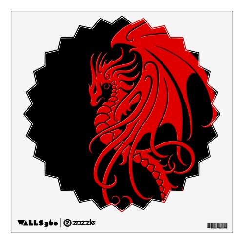 Flying Tribal Dragon _ red on black Wall Decal