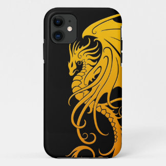 Flying Tribal Dragon - yellow on black iPhone 11 Case