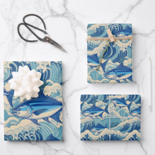 Flying tuna in waves - Ahi pattern Wrapping Paper Sheets