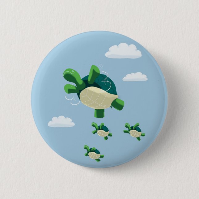 Flying turtle pinback button (Front)