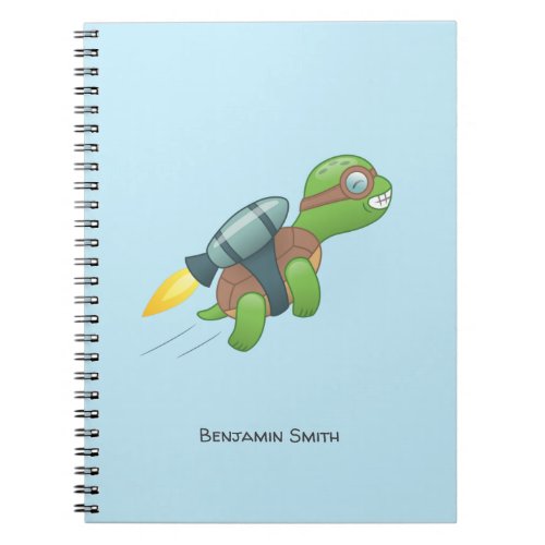 Flying Turtle with a Jetpack Blue Notebook