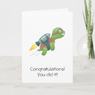 Flying Turtle with a Jetpack Congratulations Blank