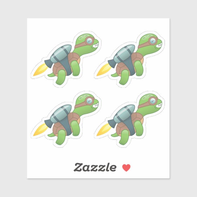 Flying Turtle with a Jetpack Set of 4 Sticker (Sheet)