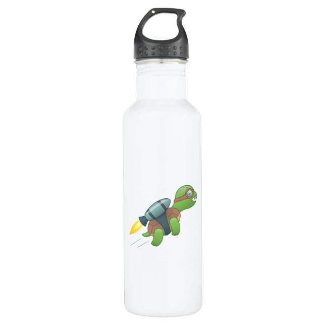 Flying Turtle with a Jetpack Stainless Steel Water Bottle (Front)