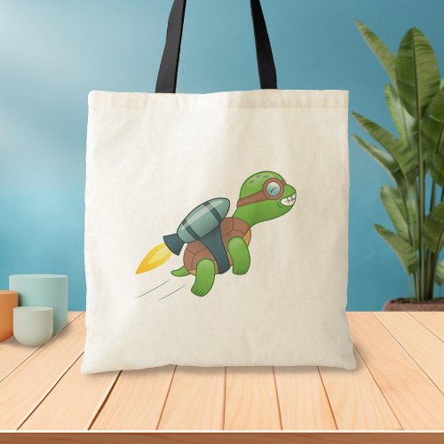 Flying Turtle with a Jetpack Tote Bag