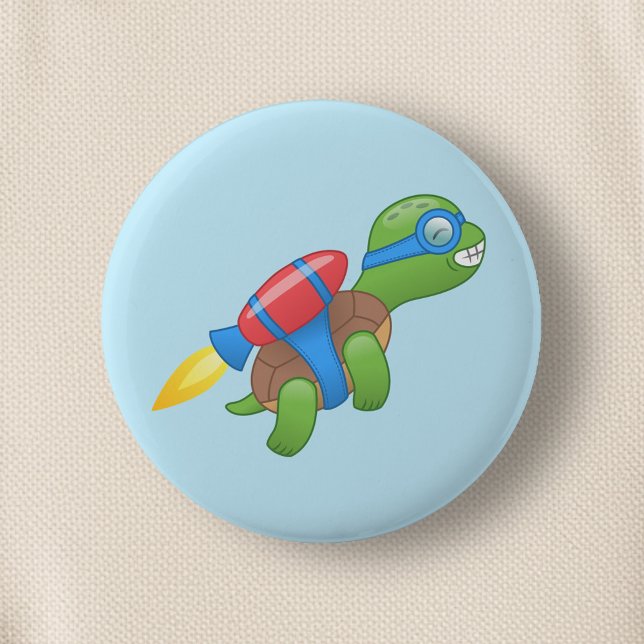 Flying Turtle with a Red Jetpack Blue Button (Creator Uploaded)