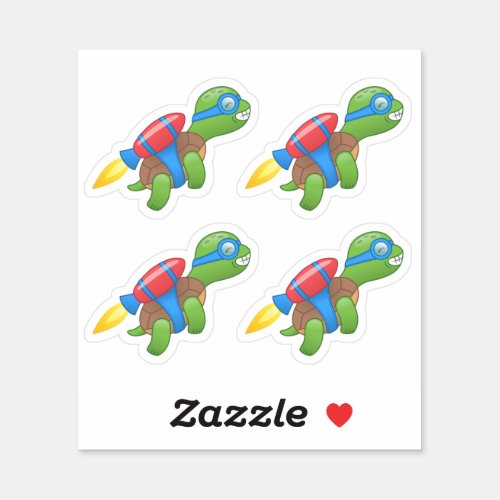 Flying Turtle with a Red Jetpack Set of 4 Sticker