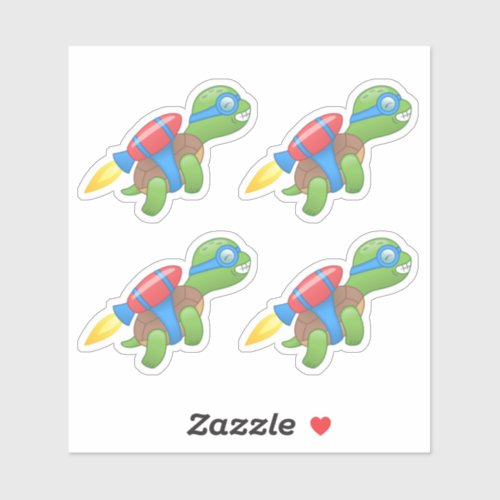 Flying Turtle with a Red Jetpack Set of 4 Sticker