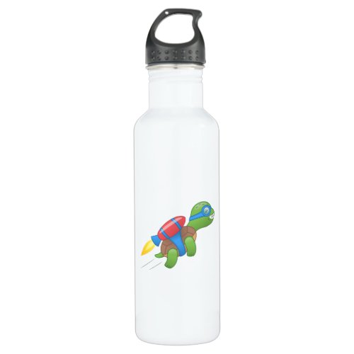 Flying Turtle with a Red Jetpack Stainless Steel Water Bottle