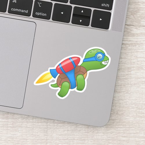 Flying Turtle with a Red Jetpack Sticker