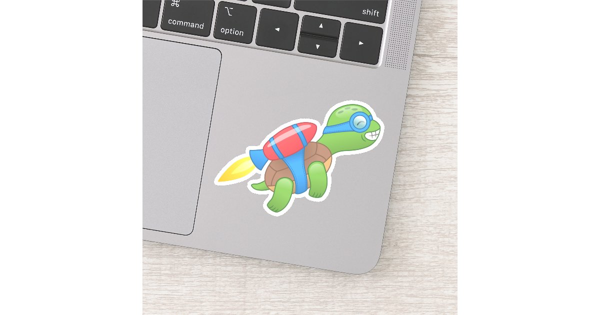 Flying Turtle with a Red Jetpack Sticker | Zazzle