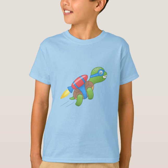 Flying Turtle with a Red Jetpack T-Shirt (Front)