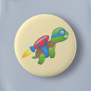 Flying Turtle with a Red Jetpack Yellow Button
