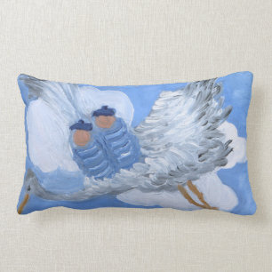 Flying Twin Babies and Stork pillow