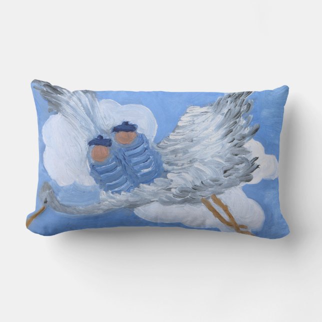 Flying Twin Babies and Stork pillow (Front)