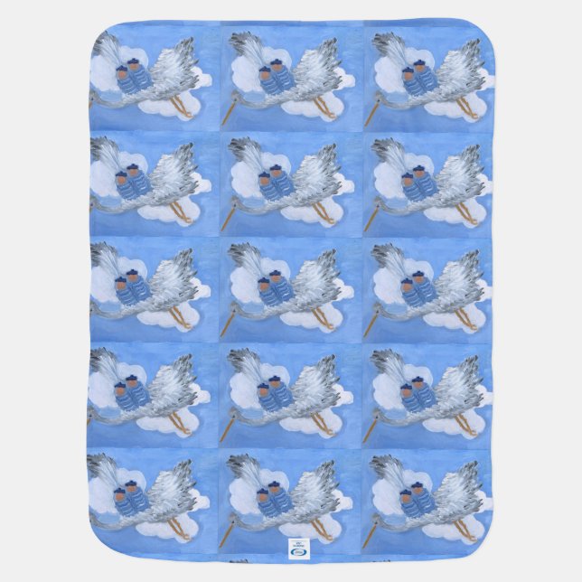 Flying Twin Boys and Stork Blanket (Back)