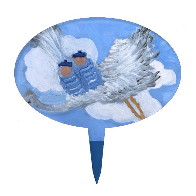 Flying Twin Boys and Stork Oval Cakepick (Front)