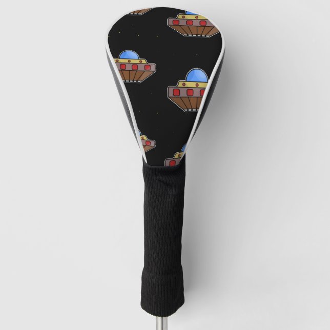 Flying ufo in space black golf head cover (Front)