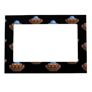 Flying ufo in space black magnetic frame