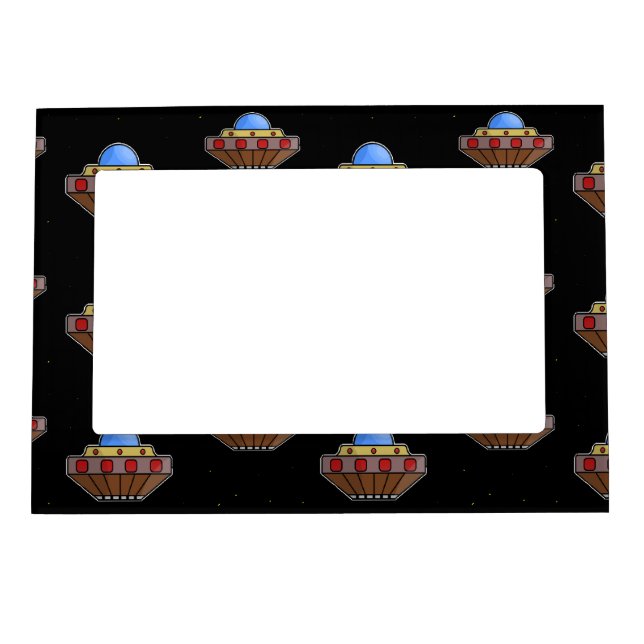 Flying ufo in space black magnetic frame (Front)