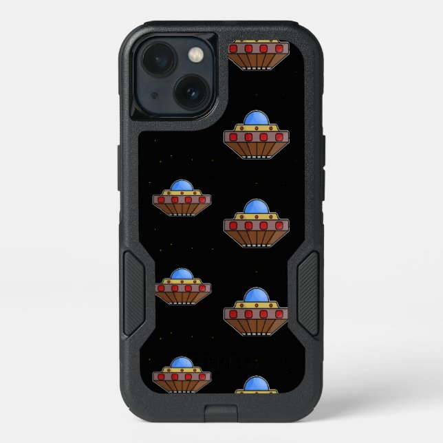 Flying ufo in space black otterbox iPhone case (Back)