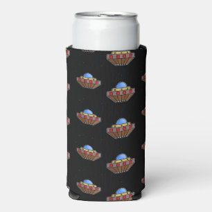 Flying ufo in space black seltzer can cooler