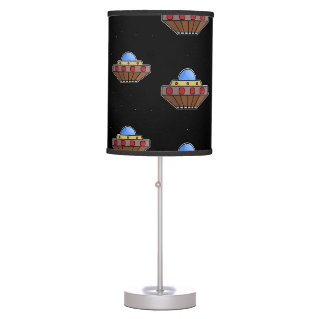 Flying ufo in space black table lamp (Front)