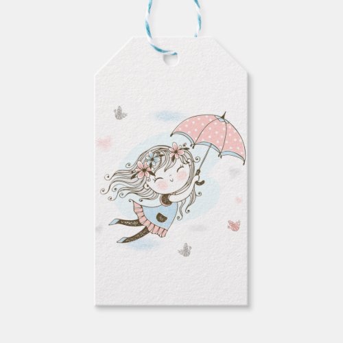 Flying Umbrella Girl Gift Tags