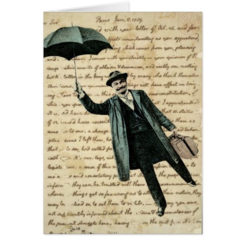 Flying Umbrella Man Vintage Handwriting Note Card