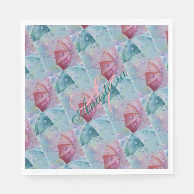 FLYING UMBRELLAS MONOGRAM PARTY PAPER NAPKINS (Front)