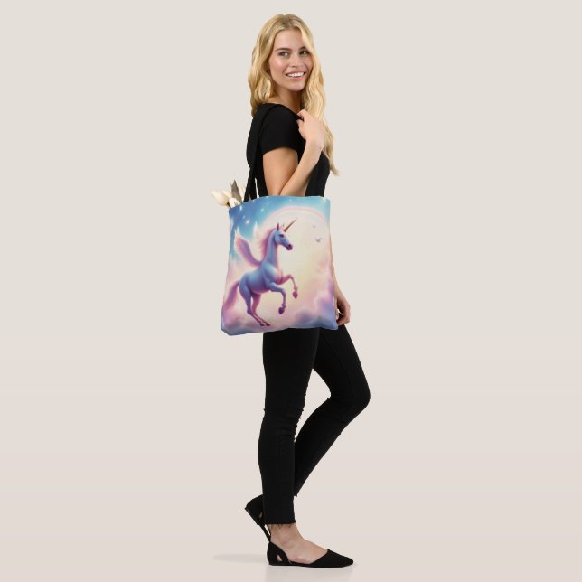 Flying Unicorn Bright Rainbow Clouds Illustration  Tote Bag (On Model)