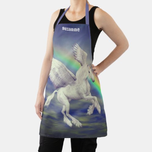 Flying Unicorn Horse Over Rainbow Personalized Apron
