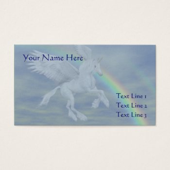 Flying Unicorn Horse Rainbow Business Card by SmilinEyesTreasures at Zazzle
