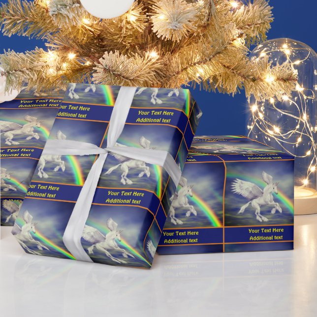 Flying Unicorn Horse Rainbow Fantasy Personalized Wrapping Paper (Holidays)