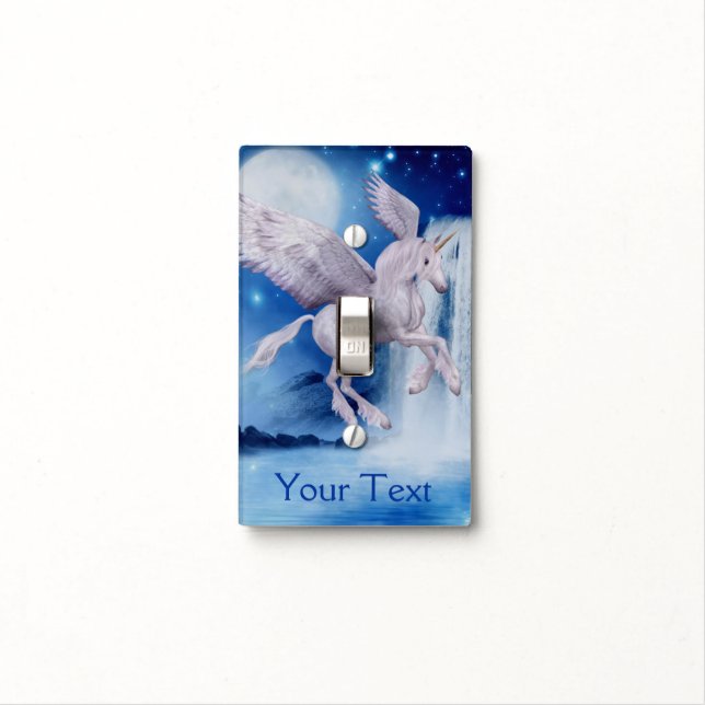 Flying Unicorn Horse Waterfall Moon Animal Art Light Switch Cover (In Situ)