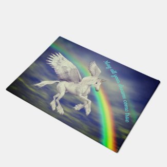 Flying Unicorn Over Rainbow Dreams Fantasy Horse 