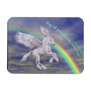 Flying Unicorn Over Rainbow Dreams Fantasy Horse Magnet