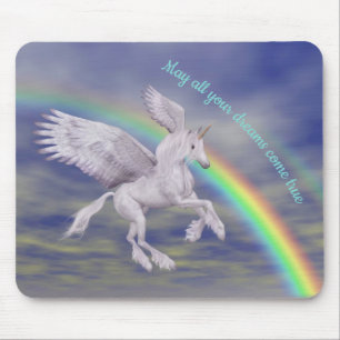 Flying Unicorn Over Rainbow Dreams Fantasy Horse Mouse Pad