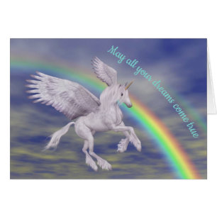 Flying Unicorn Over Rainbow Dreams Inspirational Cards