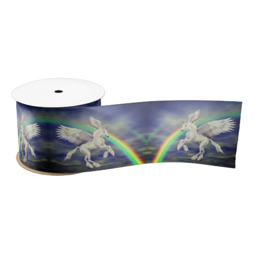Flying Unicorn Over Rainbow Fantasy Horse Satin Ribbon