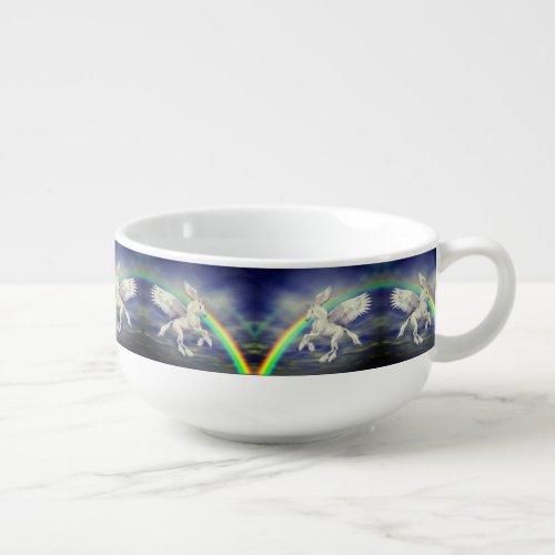 Flying Unicorn Over Rainbow Fantasy Horse Soup Mug