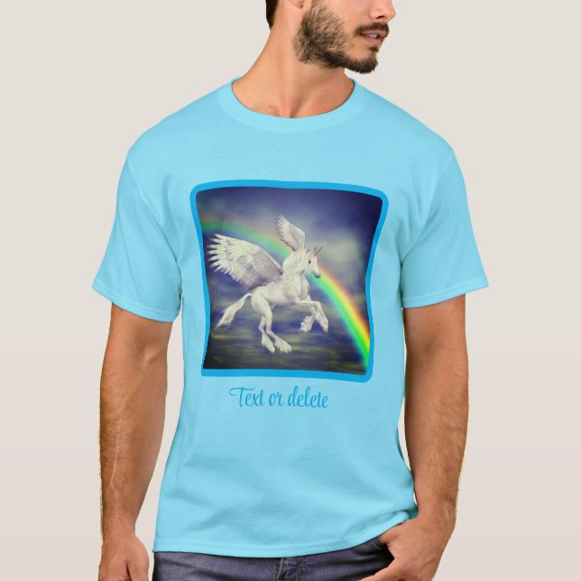 Flying Unicorn Over Rainbow Fantasy Horse  T-Shirt (Front)